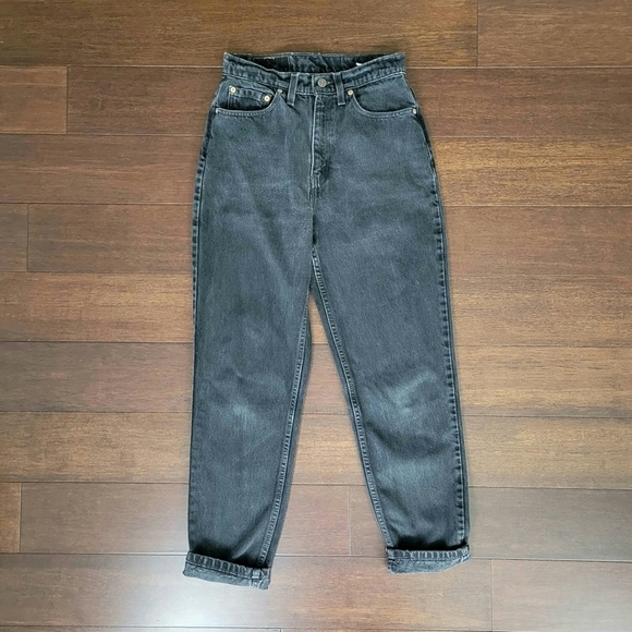 Levi's 521 Vtg 90s Tapered High Waist Rigid Denim Jeans 8 Short Black 26x28 - Picture 7 of 13